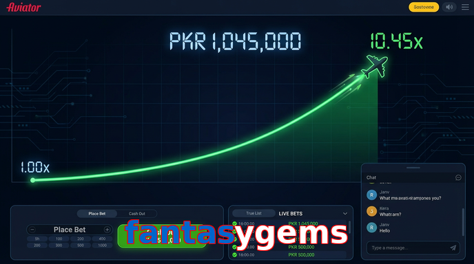 Main screen of Fantasygems aviator page for PK players